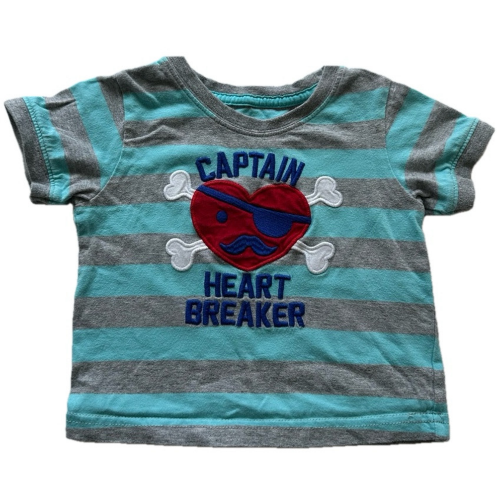 6/20$ Toddler baby “Captain Heart Breaker” Striped T-Shirt size 12-18 months